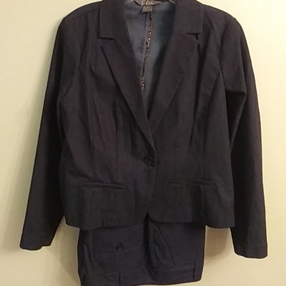 Denim pant suit.